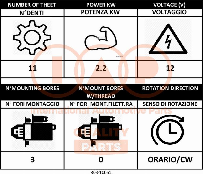 IAP QUALITY PARTS 803-10051 - Démarreur cwaw.fr