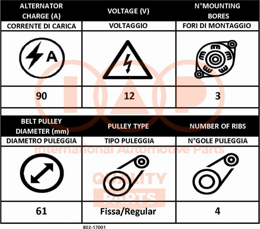 IAP QUALITY PARTS 802-17001 - Alternateur cwaw.fr