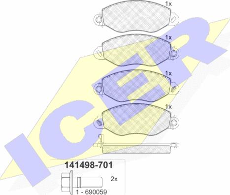 Icer 141498-701 - Kit de plaquettes de frein, frein à disque cwaw.fr