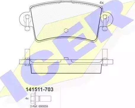 Icer 141511 - Kit de plaquettes de frein, frein à disque cwaw.fr