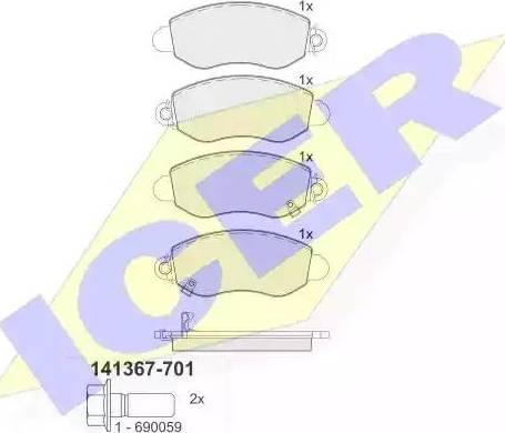 Icer 141367 - Kit de plaquettes de frein, frein à disque cwaw.fr