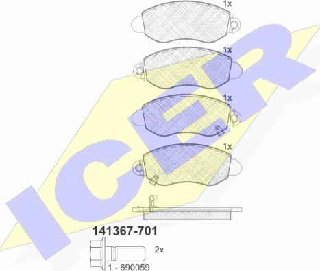 Icer 141367-701 - Kit de plaquettes de frein, frein à disque cwaw.fr