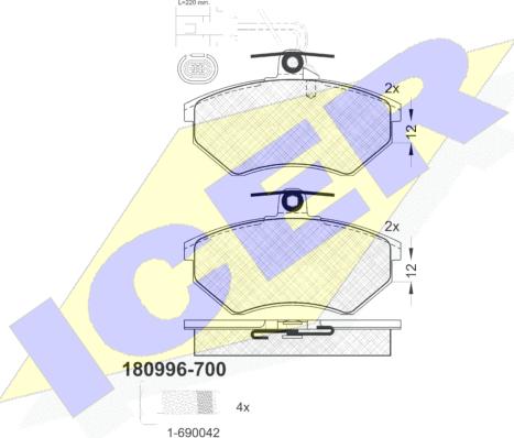 Icer 180996-700 - Kit de plaquettes de frein, frein à disque cwaw.fr