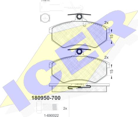 Icer 180950-700 - Kit de plaquettes de frein, frein à disque cwaw.fr