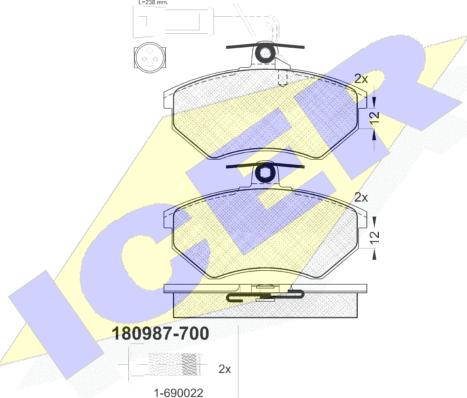 Icer 180987-700 - Kit de plaquettes de frein, frein à disque cwaw.fr