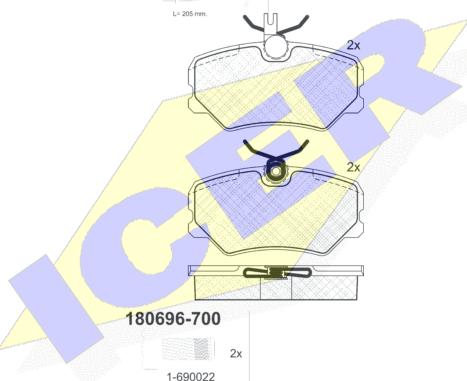 Icer 180696-700 - Kit de plaquettes de frein, frein à disque cwaw.fr