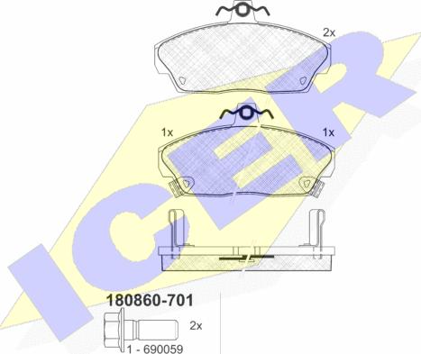 Icer 180860-701 - Kit de plaquettes de frein, frein à disque cwaw.fr