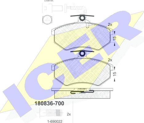 Icer 180836-700 - Kit de plaquettes de frein, frein à disque cwaw.fr