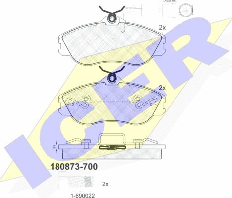 Icer 180873-700 - Kit de plaquettes de frein, frein à disque cwaw.fr