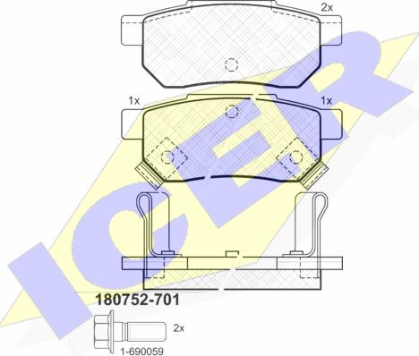 Icer 180752-701 - Kit de plaquettes de frein, frein à disque cwaw.fr