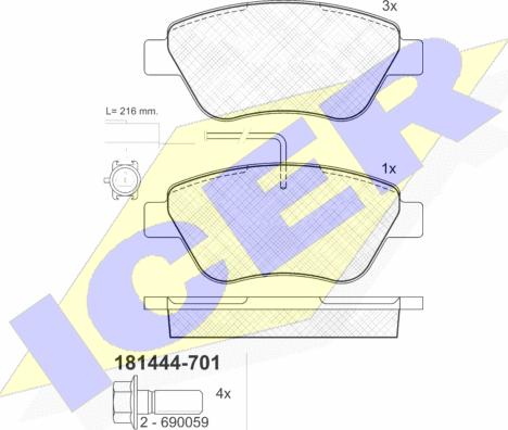 Icer 181444-701 - Kit de plaquettes de frein, frein à disque cwaw.fr