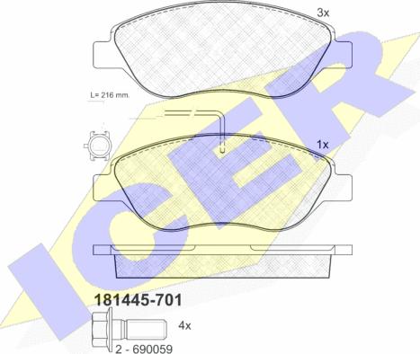 Icer 181445-701 - Kit de plaquettes de frein, frein à disque cwaw.fr