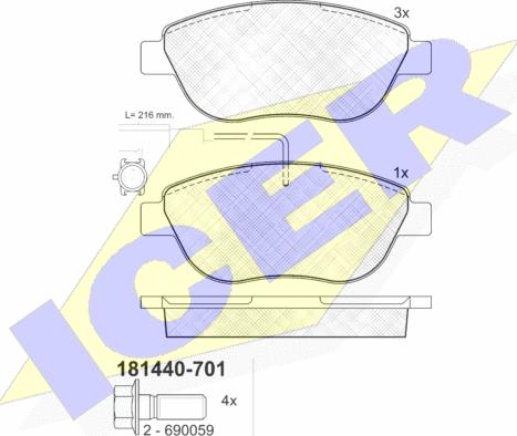 Icer 181440-701 - Kit de plaquettes de frein, frein à disque cwaw.fr