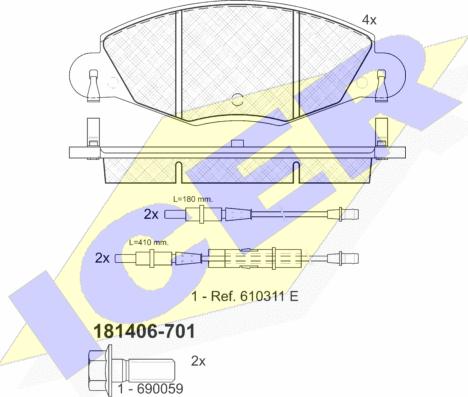 Icer 181406-701 - Kit de plaquettes de frein, frein à disque cwaw.fr