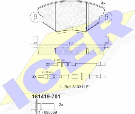 Icer 181419-701 - Kit de plaquettes de frein, frein à disque cwaw.fr