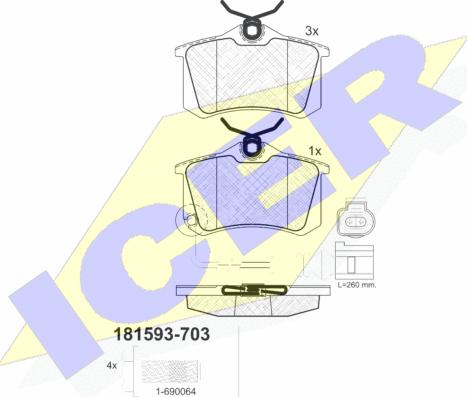 Icer 181593-703 - Kit de plaquettes de frein, frein à disque cwaw.fr