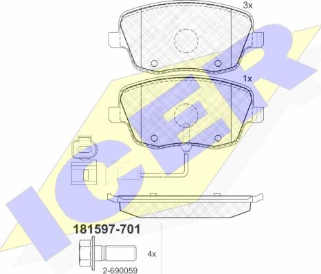 Icer 181597-701 - Kit de plaquettes de frein, frein à disque cwaw.fr