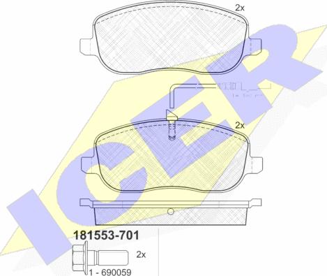 Icer 181553-701 - Kit de plaquettes de frein, frein à disque cwaw.fr