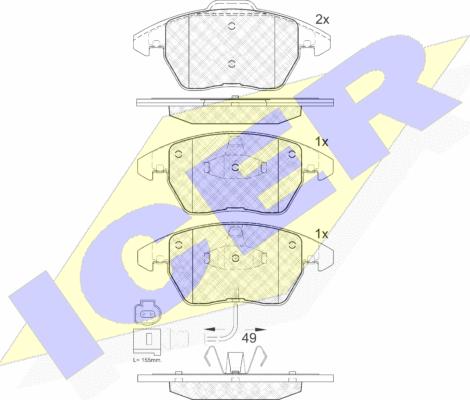 Icer 181567 - Kit de plaquettes de frein, frein à disque cwaw.fr