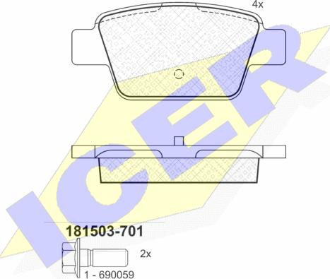 Icer 181503-701 - Kit de plaquettes de frein, frein à disque cwaw.fr