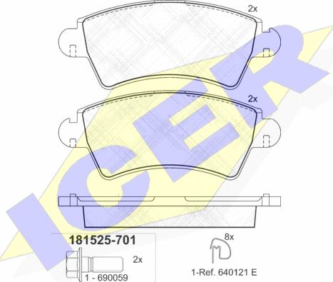 Icer 181525-701 - Kit de plaquettes de frein, frein à disque cwaw.fr