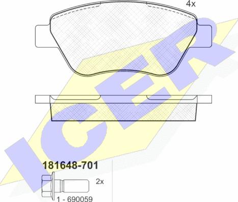 Icer 181648-701 - Kit de plaquettes de frein, frein à disque cwaw.fr