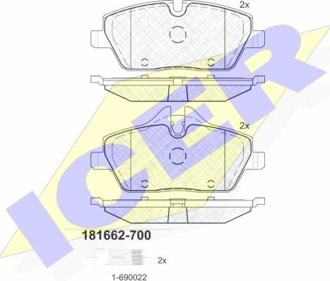 Icer 181662-700 - Kit de plaquettes de frein, frein à disque cwaw.fr