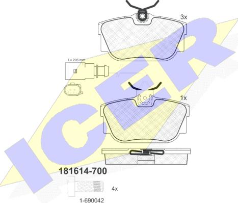 Icer 181614-700 - Kit de plaquettes de frein, frein à disque cwaw.fr