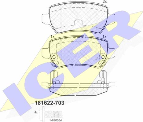 Icer 181622-703 - Kit de plaquettes de frein, frein à disque cwaw.fr