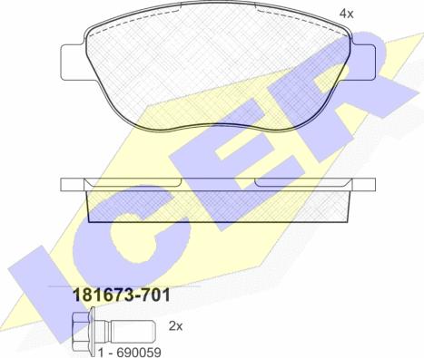 Icer 181673-701 - Kit de plaquettes de frein, frein à disque cwaw.fr