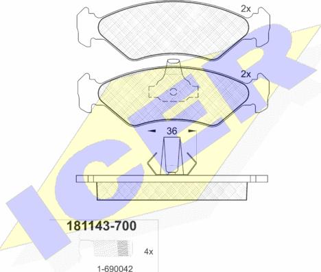 Icer 181143-700 - Kit de plaquettes de frein, frein à disque cwaw.fr