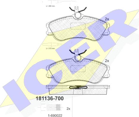 Icer 181136-700 - Kit de plaquettes de frein, frein à disque cwaw.fr