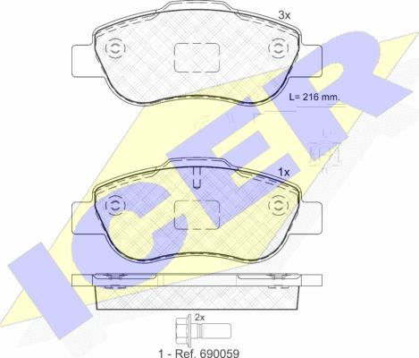 Icer 181843 - Kit de plaquettes de frein, frein à disque cwaw.fr