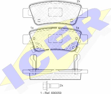 Icer 181888 - Kit de plaquettes de frein, frein à disque cwaw.fr