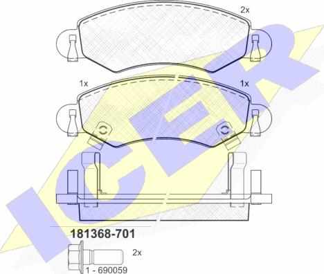 Icer 181368-701 - Kit de plaquettes de frein, frein à disque cwaw.fr