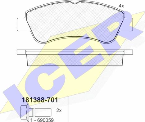 Icer 181388-701 - Kit de plaquettes de frein, frein à disque cwaw.fr