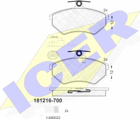 Icer 181216-700 - Kit de plaquettes de frein, frein à disque cwaw.fr