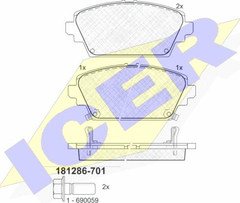 Icer 181286-701 - Kit de plaquettes de frein, frein à disque cwaw.fr