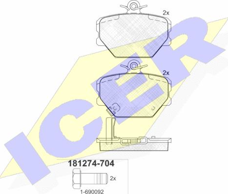 Icer 181274-704 - Kit de plaquettes de frein, frein à disque cwaw.fr