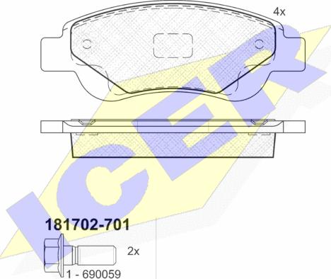 Icer 181702-701 - Kit de plaquettes de frein, frein à disque cwaw.fr