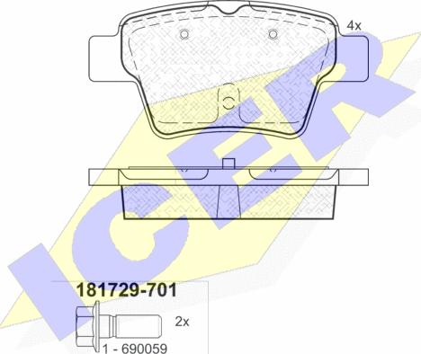 Icer 181729-701 - Kit de plaquettes de frein, frein à disque cwaw.fr