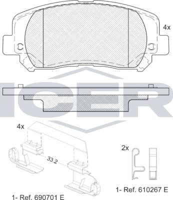 Icer 182484 - Kit de plaquettes de frein, frein à disque cwaw.fr