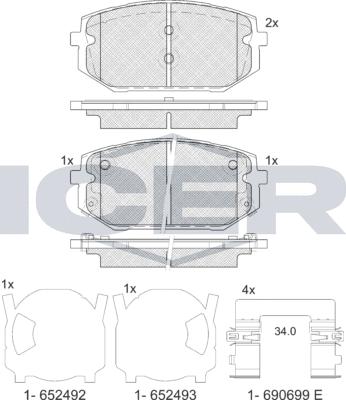 Icer 182473 - Kit de plaquettes de frein, frein à disque cwaw.fr