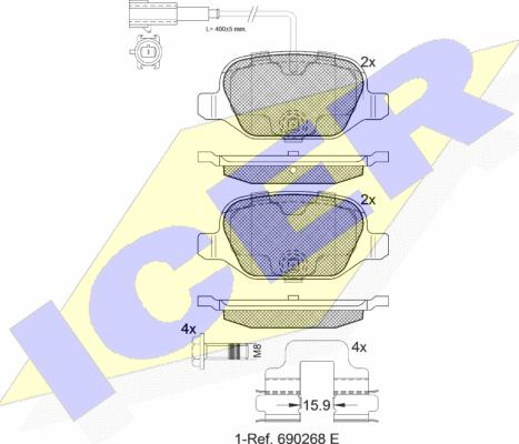 Icer 182038 - Kit de plaquettes de frein, frein à disque cwaw.fr