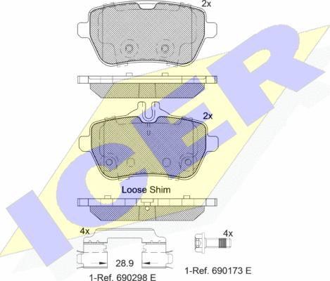 Icer 182076 - Kit de plaquettes de frein, frein à disque cwaw.fr