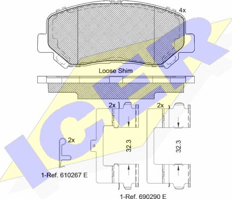 Icer 182196 - Kit de plaquettes de frein, frein à disque cwaw.fr