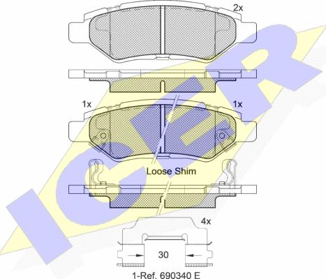 Icer 182142 - Kit de plaquettes de frein, frein à disque cwaw.fr