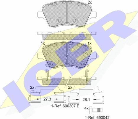 Icer 182108-203 - Kit de plaquettes de frein, frein à disque cwaw.fr