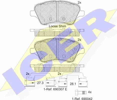 Icer 182108 - Kit de plaquettes de frein, frein à disque cwaw.fr