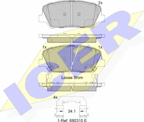 Icer 182102 - Kit de plaquettes de frein, frein à disque cwaw.fr